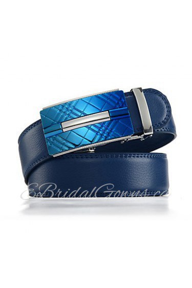 Men's Genuine Leather Ratchet Belt Business Blue Belts