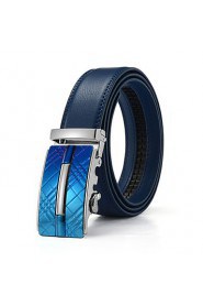 Men's Genuine Leather Ratchet Belt Business Blue Belts