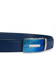 Men's Genuine Leather Ratchet Belt Business Blue Belts