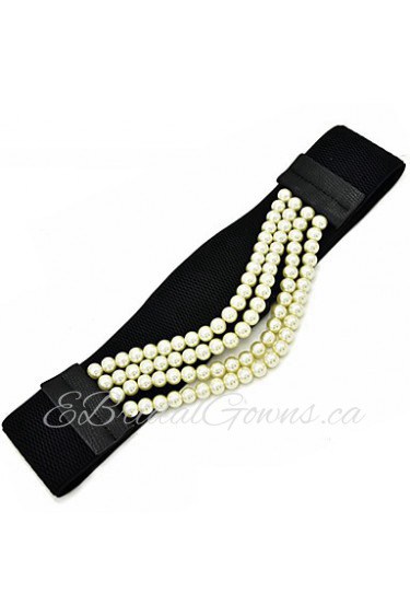 Women Faux Leather Waist Belt,Cute Imitation Pearl