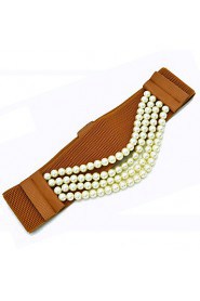 Women Faux Leather Waist Belt,Cute Imitation Pearl