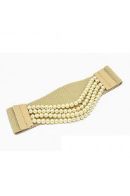 Women Faux Leather Waist Belt,Cute Imitation Pearl