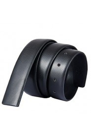 Mens Black Belt Fashion Business Casual Style Genuine Leather No Buckle 3.3cm Width