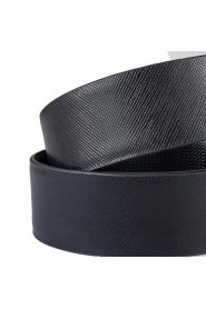 Mens Black Belt Fashion Business Casual Style Genuine Leather No Buckle 3.3cm Width