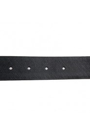 Mens Black Belt Fashion Business Casual Style Genuine Leather No Buckle 3.3cm Width