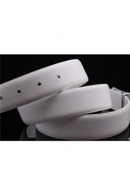 Unisex Party/Work/Casual Calfskin Waist Belt men's leather belt leather belt buckle width 3.3cm white black