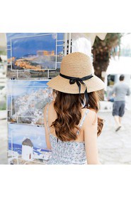 Women's Solid Beige/Light Brown Straw Hat,Beach/Casual Belt Decorated