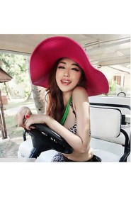 Women Casual Summer Linen/Straw Beach Casual Floppy Straw Sun Hat with Ribbon