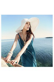 Women Casual Summer Linen/Straw Beach Casual Floppy Straw Sun Hat with Ribbon