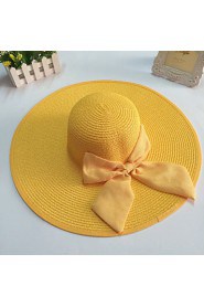 Women's Wide Brim Bow Straw Floppy Hat