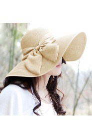 Women's Wide Brim Bow Straw Floppy Hat