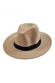 Unisex Cotton British Retro Jazz Hat Fashion Pure Color Bow Large Brimmed Hat