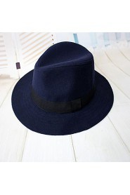 Unisex Cotton British Retro Jazz Hat Fashion Pure Color Bow Large Brimmed Hat