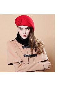 Women Tweed Cute Fashion Wool Beret Solid Color Flowers Hat