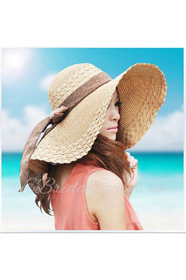 Women Casual Summer Linen/Straw Straw Hat with Bowknot