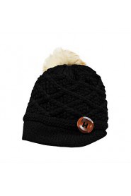 Pure Color Knit Wool Hat Autumn And Winter Warm Thick Decorative Buttons Hat