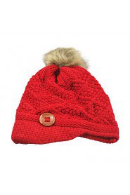 Pure Color Knit Wool Hat Autumn And Winter Warm Thick Decorative Buttons Hat