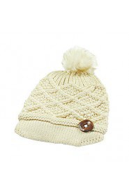 Pure Color Knit Wool Hat Autumn And Winter Warm Thick Decorative Buttons Hat