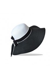 Women Straw Color Block Bow Floppy Hat,Cute/ Party/ Casual Spring/ Summer/ Fall