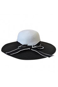 Women Straw Color Block Bow Floppy Hat,Cute/ Party/ Casual Spring/ Summer/ Fall