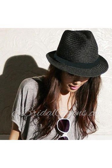 Unisex Straw Fedora Hat , Vintage/Casual Summer