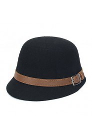 Women Belt Buckle Woolen Hat Bowler Lady Hat