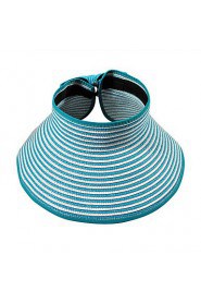 Beach Sun Hat Empty Top Portable Folding Striped Bow Hat