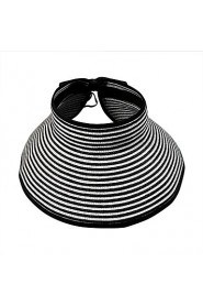 Beach Sun Hat Empty Top Portable Folding Striped Bow Hat