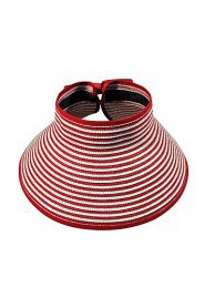 Beach Sun Hat Empty Top Portable Folding Striped Bow Hat