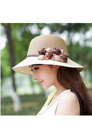 Women Casual Summer Floral Linen/Straw Sun Hat