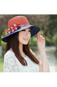 Women Casual Summer Floral Linen/Straw Sun Hat