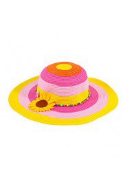 Women Flower Sunflowers Decorate Beads Striped Outdoor Travel Straw Hat