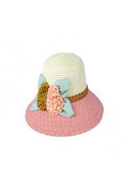 Female Sea Beach Belt Flower Decoration Large brim Straw Hat