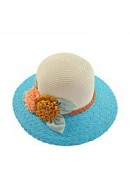 Female Sea Beach Belt Flower Decoration Large brim Straw Hat