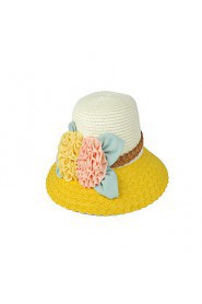 Female Sea Beach Belt Flower Decoration Large brim Straw Hat