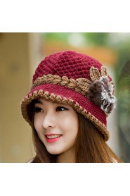 Womens Wool Flowers Knitting Crochet Casual Cap Beanies Cap