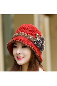 Womens Wool Flowers Knitting Crochet Casual Cap Beanies Cap