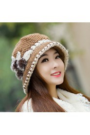 Womens Wool Flowers Knitting Crochet Casual Cap Beanies Cap