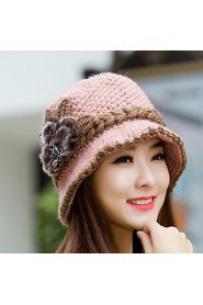 Womens Wool Flowers Knitting Crochet Casual Cap Beanies Cap