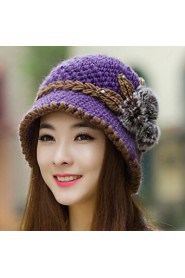 Womens Wool Flowers Knitting Crochet Casual Cap Beanies Cap