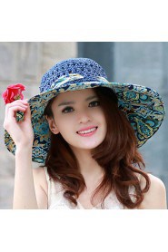 Fashion Summer BeachTravel Hollow Hand-woven Multicolored Printing Bow Straw Hat