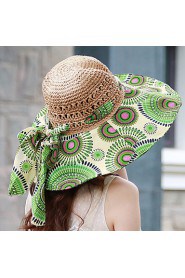 Fashion Summer BeachTravel Hollow Hand-woven Multicolored Printing Bow Straw Hat