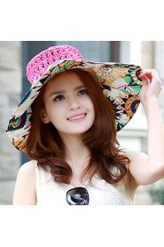 Fashion Summer BeachTravel Hollow Hand-woven Multicolored Printing Bow Straw Hat