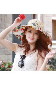 Fashion Summer BeachTravel Hollow Hand-woven Multicolored Printing Bow Straw Hat