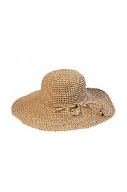 Millinery Pure Color Bow Straw Folding Beach Vacation Braid Hat