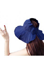 Women Summer Solid Velcro Patch Large Brim Foldable Wind Drawstring Sun Hat