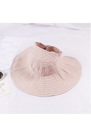 Women Summer Solid Velcro Patch Large Brim Foldable Wind Drawstring Sun Hat