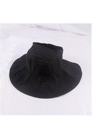 Women Summer Solid Velcro Patch Large Brim Foldable Wind Drawstring Sun Hat