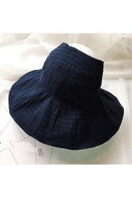 Women Summer Solid Velcro Patch Large Brim Foldable Wind Drawstring Sun Hat