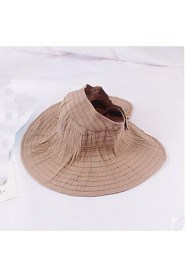 Women Summer Solid Velcro Patch Large Brim Foldable Wind Drawstring Sun Hat